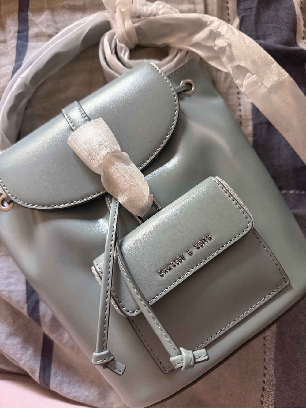 Charles & Keith Pastel Mint Mini Drawstring Backpack - Picture 2 of 3